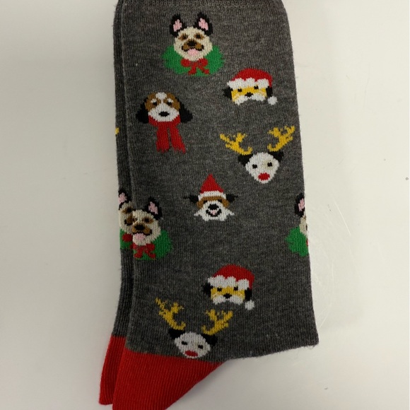 NWT DavCo Christmas Dog Print Socks 2 PAIR  Men’s 10-13 Blue Gray Holiday Dogs - Picture 3 of 8